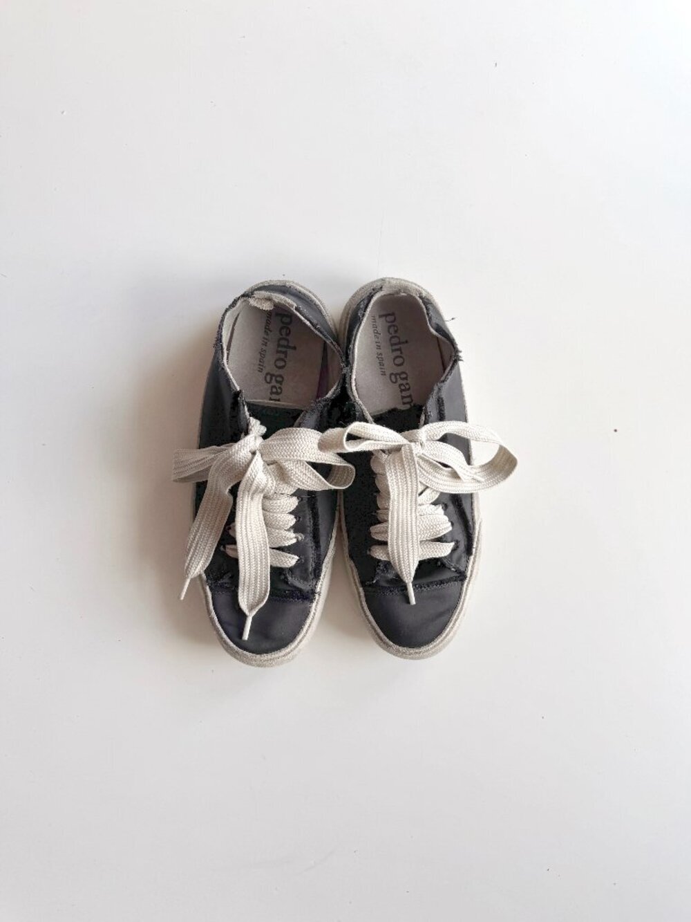 PEDRO GARCIA Parson Black Silk Satin Phat Lace-Up Low-Top Sneakers, Size 38
